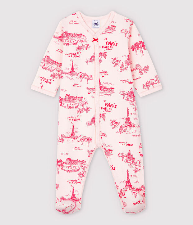 Baby-Strampler aus Doppeljersey mit Paris-Motiv im Toile-de-Jouy-Stil f&uuml;r M&auml;dchen rosa/rosa