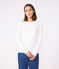 Langärmeliges Damen-T-Shirt L'Iconique aus einfarbigem Rippstrick weiss ECUME