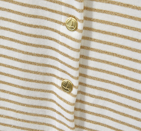 Gestreifter Mädchen-Cardigan weiss MARSHMALLOW/braun EM DORE