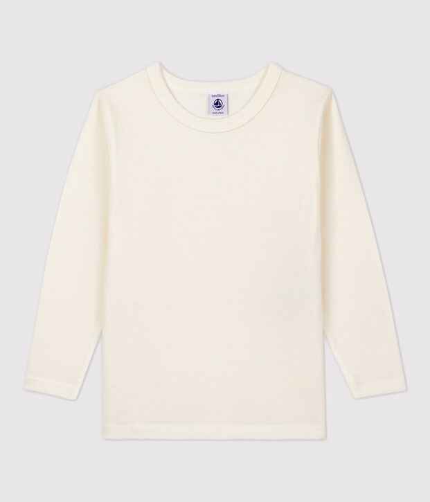 Lang&auml;rmeliges T-Shirt aus Wolle und Baumwolle f&uuml;r Kinder beige
