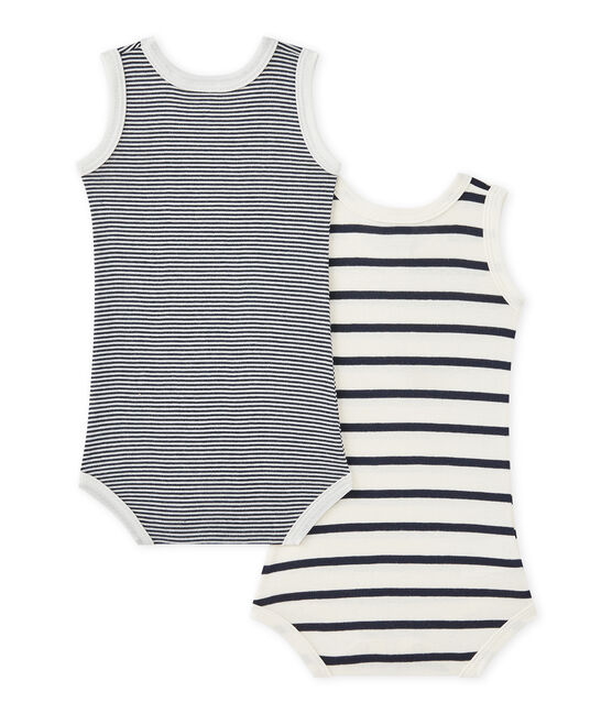 Ärmellose Baby-Jungen-Bodys mit Streifenmuster im 2er-Set weiss LOT
