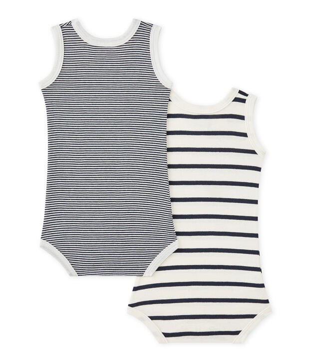&Auml;rmellose Baby-Jungen-Bodys mit Streifenmuster im 2er-Set weiss
