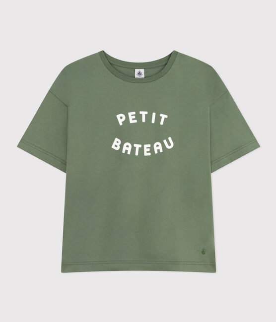 Damen-T-Shirt Le Boxy aus Baumwolle grün CROCO