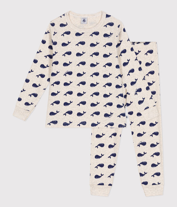 Kinder-Pyjama aus Baumwolle mit Walmotiv beige/blau
