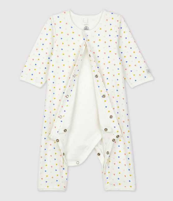 Fußloser Baby-Bodyjama aus Bio-Baumwolle weiss MARSHMALLOW/weiss MULTICO