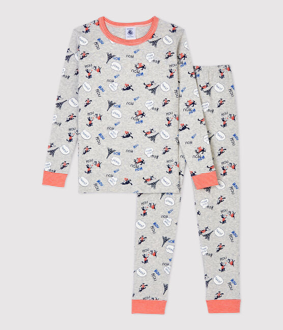 Snugfit-Kinderpyjama aus Bio-Baumwolle mit Paris-Print für Jungen grau BELUGA/weiss MULTICO