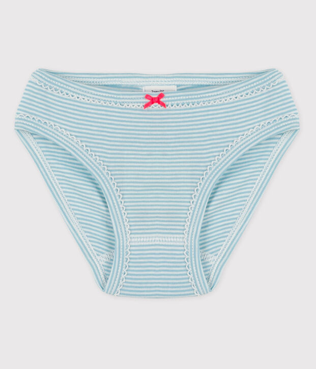 3er-Set Slips aus Baumwolle und Elastan mit Blumenmuster f&uuml;r M&auml;dchen blau/weiss