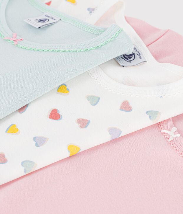 Set kurz&auml;rmelige Kinder-T-Shirts aus Baumwolle mit Herzmotiv vielfarbig