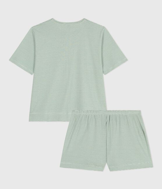 Damen-Kurzpyjama aus Baumwolle mit Streifen SAULE/ MARSHMALLOW