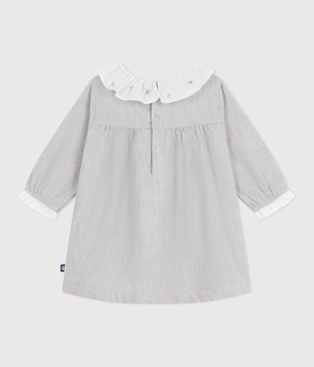 Lang&auml;rmeliges Baby-Kleid mit Kragen aus einfarbigem Flanell FUMEE CHINE