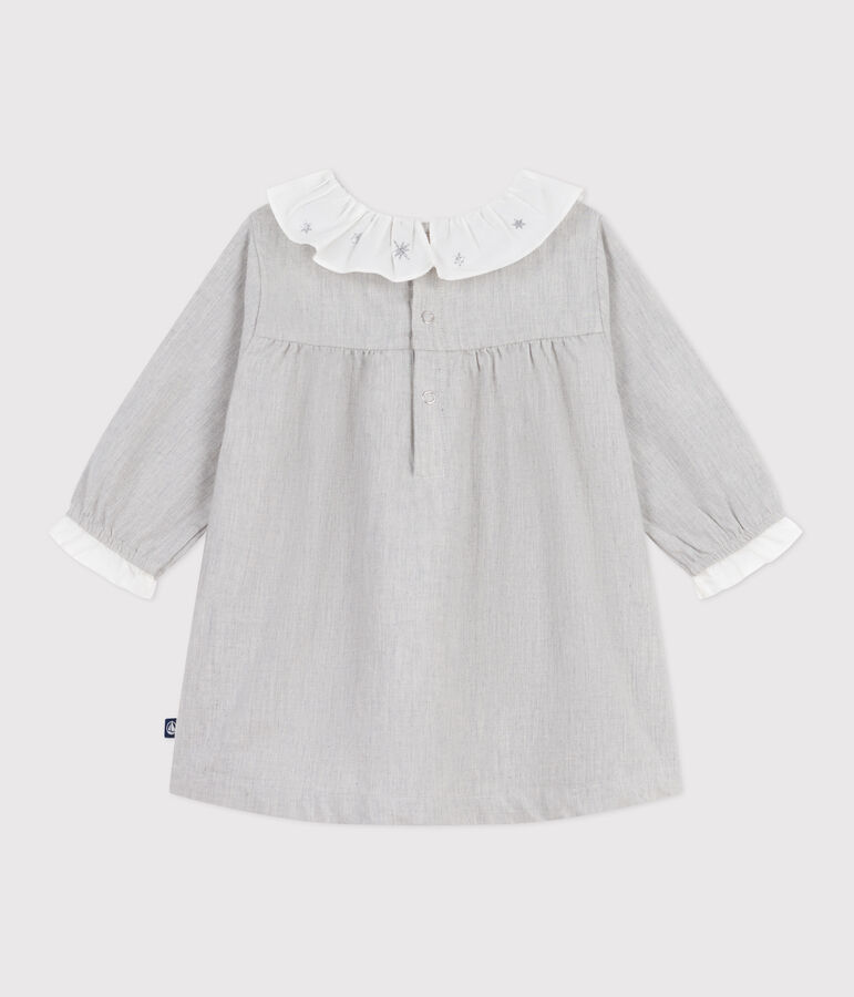 Lang&auml;rmeliges Baby-Kleid mit Kragen aus einfarbigem Flanell grau