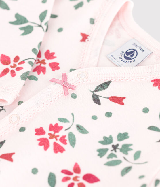 Strampler aus Baumwolle mit Blümchen rosa FLEUR/weiss MULTICO