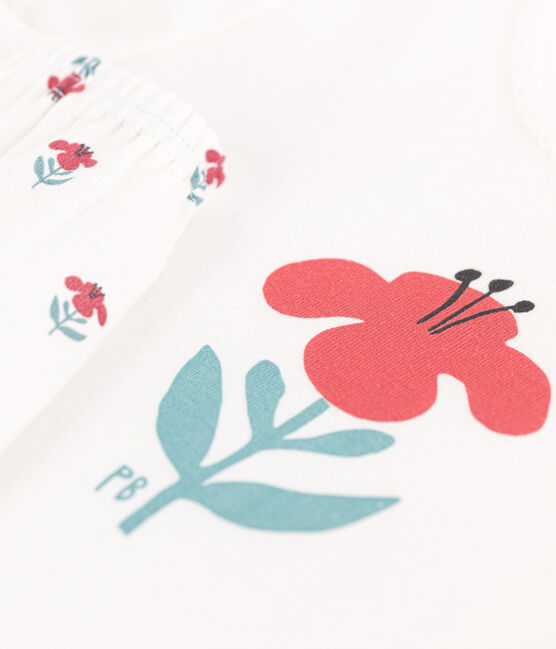 Kinder-Kurzpyjama aus Baumwolle mit Blumenmotiv für Mädchen weiss MARSHMALLOW/weiss MULTICO