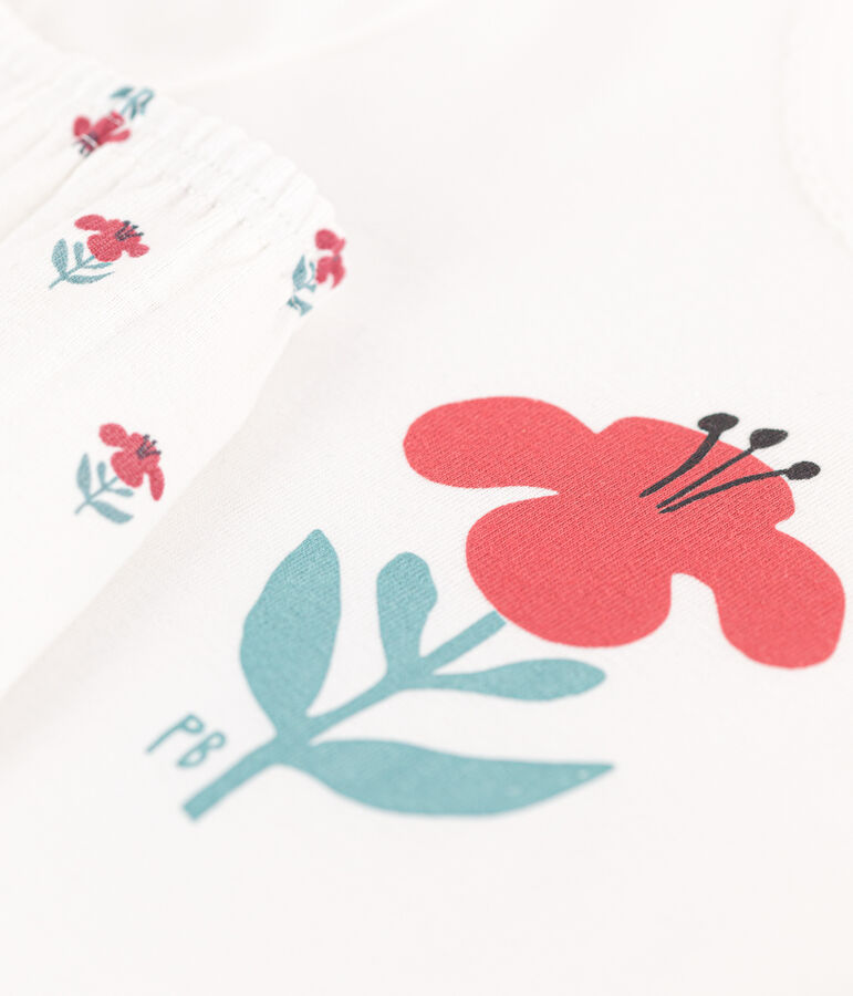 Kinder-Kurzpyjama aus Baumwolle mit Blumenmotiv f&uuml;r M&auml;dchen weiss/vielfarbig