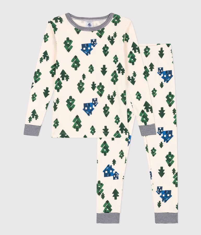 Kinderpyjama aus Baumwolle in schmaler Passform naturfarben/blau/vielfarbig