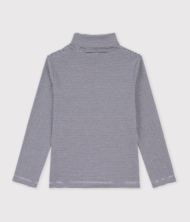 Kinder-Rollkragenshirt aus Baumwolle f&uuml;r M&auml;dchen und Jungen blau/weiss