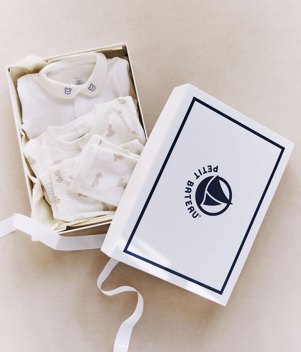 3-teiliges Baby-Geschenkset aus Baumwolle mit B&auml;renmotiv weiss/BRUN