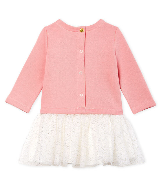 Langärmeliges Babykleid aus Materialmix für Mädchen rosa CHARME/weiss MULTICO