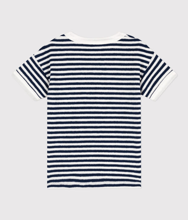 Gestreiftes Kinder-T-Shirt aus Frottee f&uuml;r Jungen blau/weiss