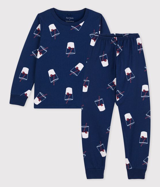 Kinderpyjama aus Bio-Baumwolle Tajinebanane x Petit Bateau blau MEDIEVAL/weiss MULTICO