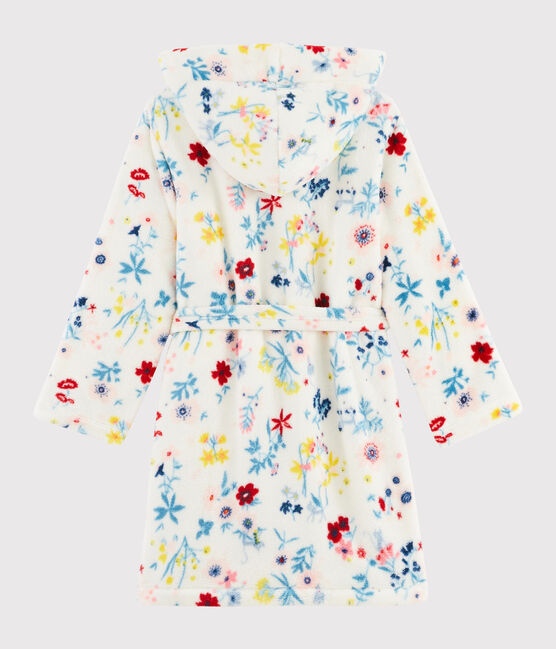 Fleece-Morgenmantel mit Blumenmuster für Mädchen weiss MARSHMALLOW/weiss MULTICO