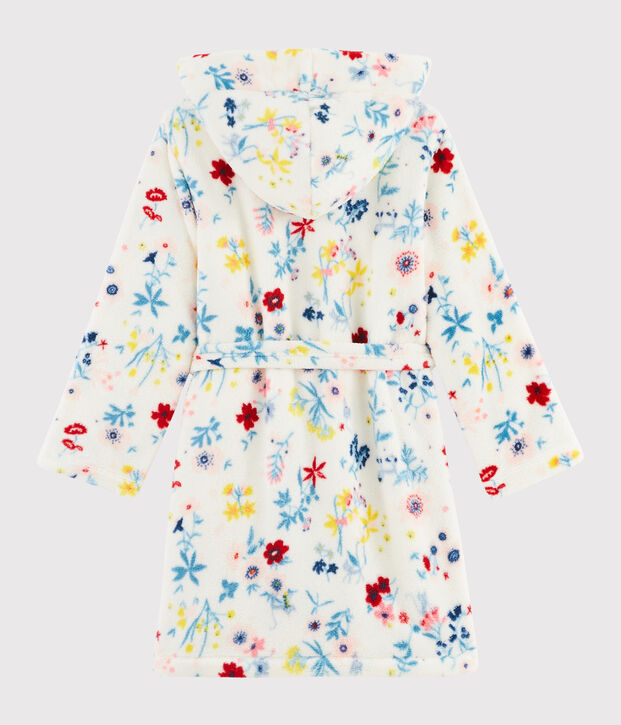 Fleece-Morgenmantel mit Blumenmuster f&uuml;r M&auml;dchen weiss/vielfarbig