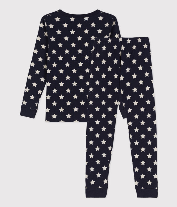 Kinderpyjama aus Baumwolle in eng geschnittener Passform mit Sternenmuster blau/weiss