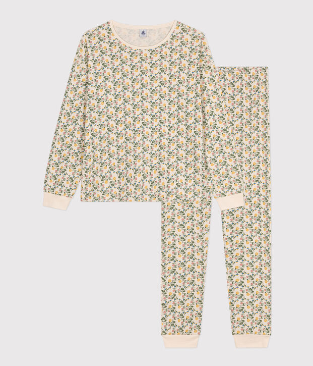 Damen-Pyjama aus Baumwolle mit Blumenmuster naturfarben/vielfarbig