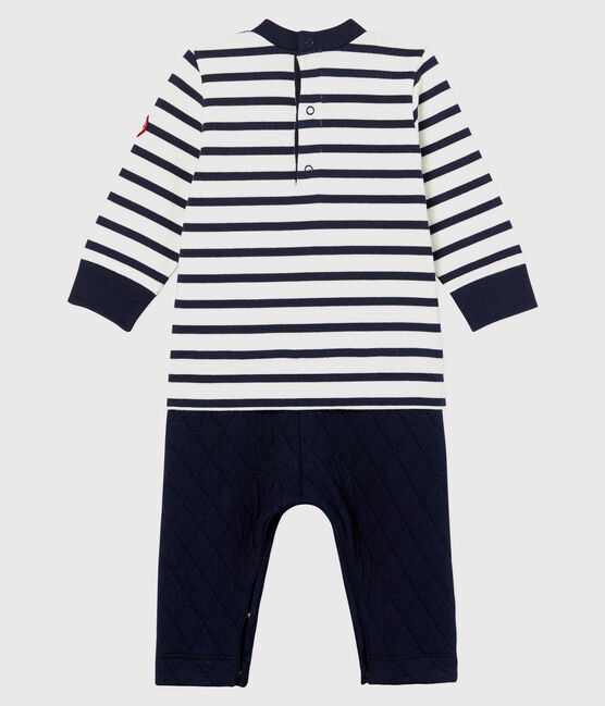 Langer Baby-Overall in Zweiteileroptik für Jungen weiss MARSHMALLOW/blau SMOKING