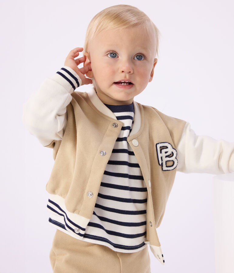 Baby College-Jacke aus Baumwolle im Colorblock mit Aufn&auml;her CAJOU/ MILK