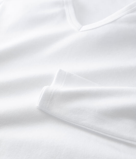 Damen-T-Shirt aus Baumwolle mit V-Ausschnitt weiss ECUME