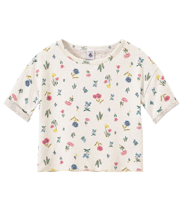 Bedrucktes M&auml;dchen-T-Shirt aus gedoppelten Jersey weiss/vielfarbig