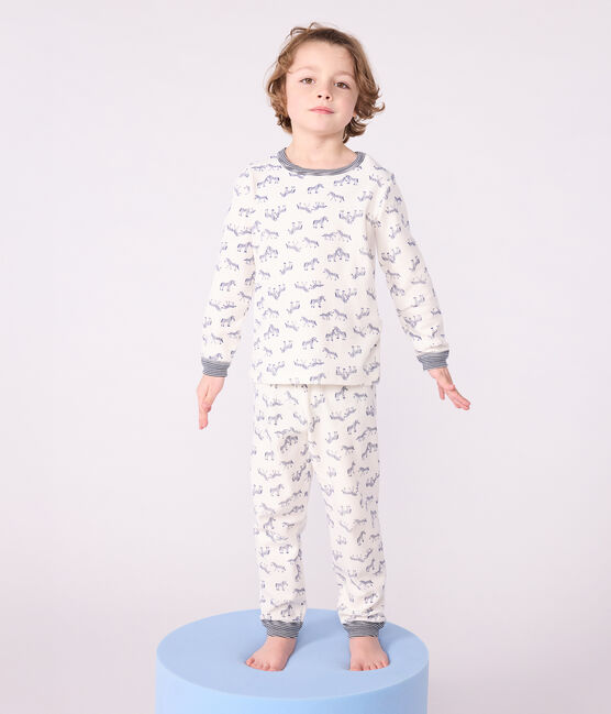 Kinder-Pyjama aus Nicki mit Zebras blau MILK/ SOIR