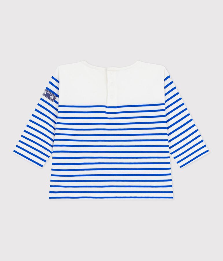 Lang&auml;rmeliges Baby-Streifenshirt Marini&egrave;re aus Baumwolle weiss MARSHMALLOW/blau PERSE