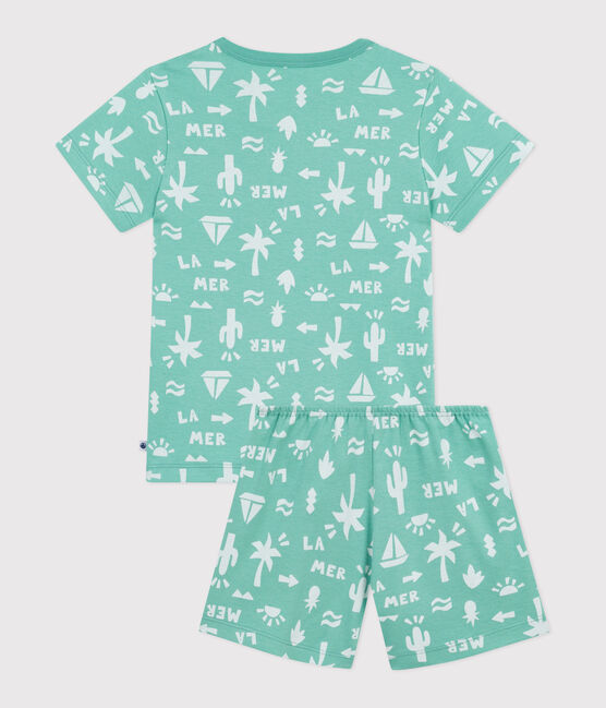 Kinder-Kurzpyjama aus bedruckter Baumwolle grün ALOEVERA/weiss MARSHMALLOW