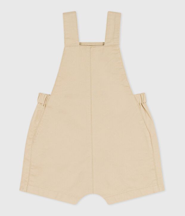 Kurzbeinige Baby-Latzhose aus einfarbigem Twill beige