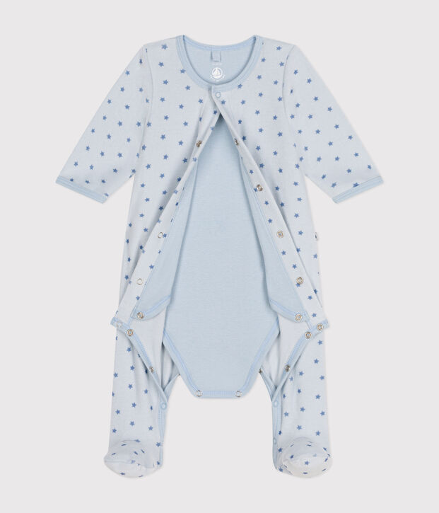 Bodyjama aus Nicki mit kleinen Sternchen f&uuml;r Babys blau/blau