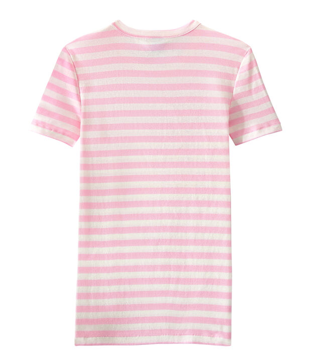 Gestreiftes Damen-T-Shirt aus Original-Rippstrick rosa/weiss