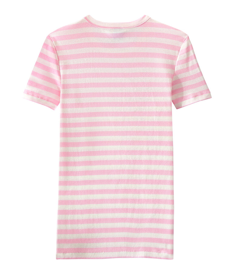 Gestreiftes Damen-T-Shirt aus Original-Rippstrick rosa BABYLONE/weiss MARSHMALLOW