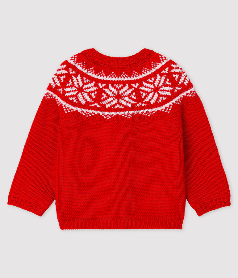 Baby-Cardigan aus 100% Wolle rot/weiss