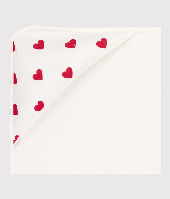 Baby-Badetuch aus Baumwolle mit Herzmotiv weiss MARSHMALLOW/rot TERKUIT