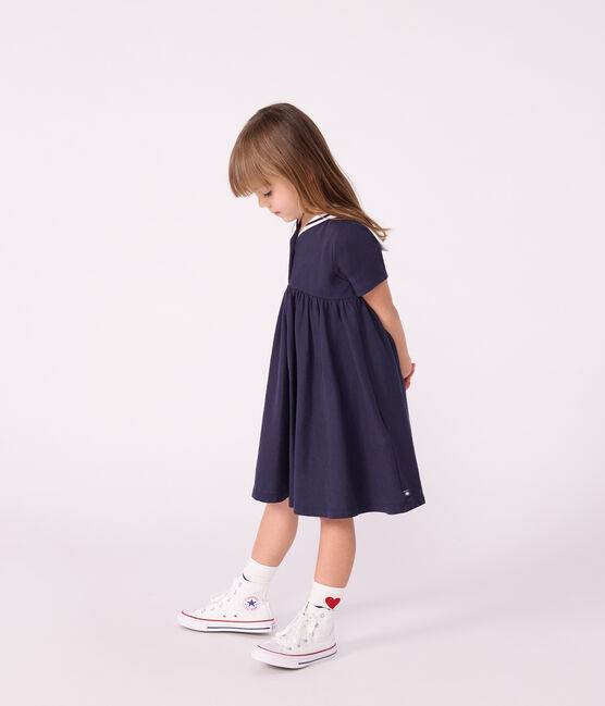 Kurzärmeliges Kinder-Kleid aus einfarbiger Baumwolle  blau SMOKING