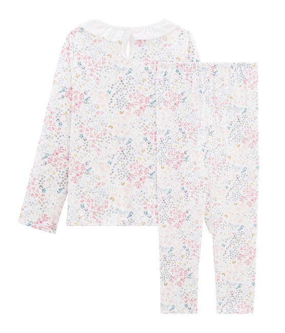 Pyjama aus Doppeljersey für kleine Mädchen weiss MARSHMALLOW/weiss MULTICO