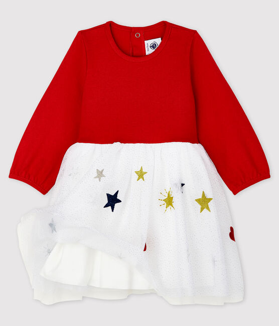 Langärmeliges Baby-Kleid für Mädchen rot TERKUIT/weiss MULTICO
