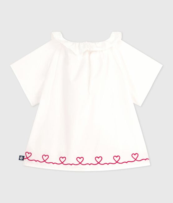 Kurzärmelige Baby-Bluse aus Baumwoll-Popeline mit bestickten Herzen weiss ECUME