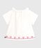 Kurzärmelige Baby-Bluse aus Baumwoll-Popeline mit bestickten Herzen weiss ECUME