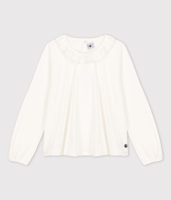 Langärmeliges Kinder-T-Shirt aus Baumwolle für Mädchen weiss MARSHMALLOW