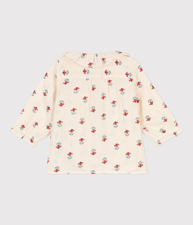 Lang&auml;rmelige Babybluse aus Musselin-Stoff naturfarben/vielfarbig