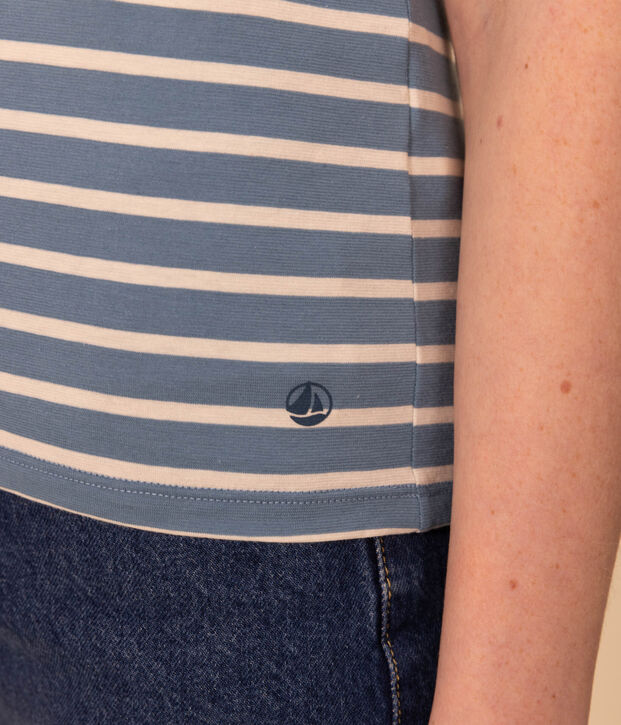 T-Shirt LE DROIT aus Baumwolle mit Rundhalsausschnitt blau/naturfarben