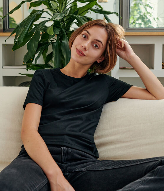 T-Shirt aus Sea-Island-Baumwolle für Damen schwarz NOIR